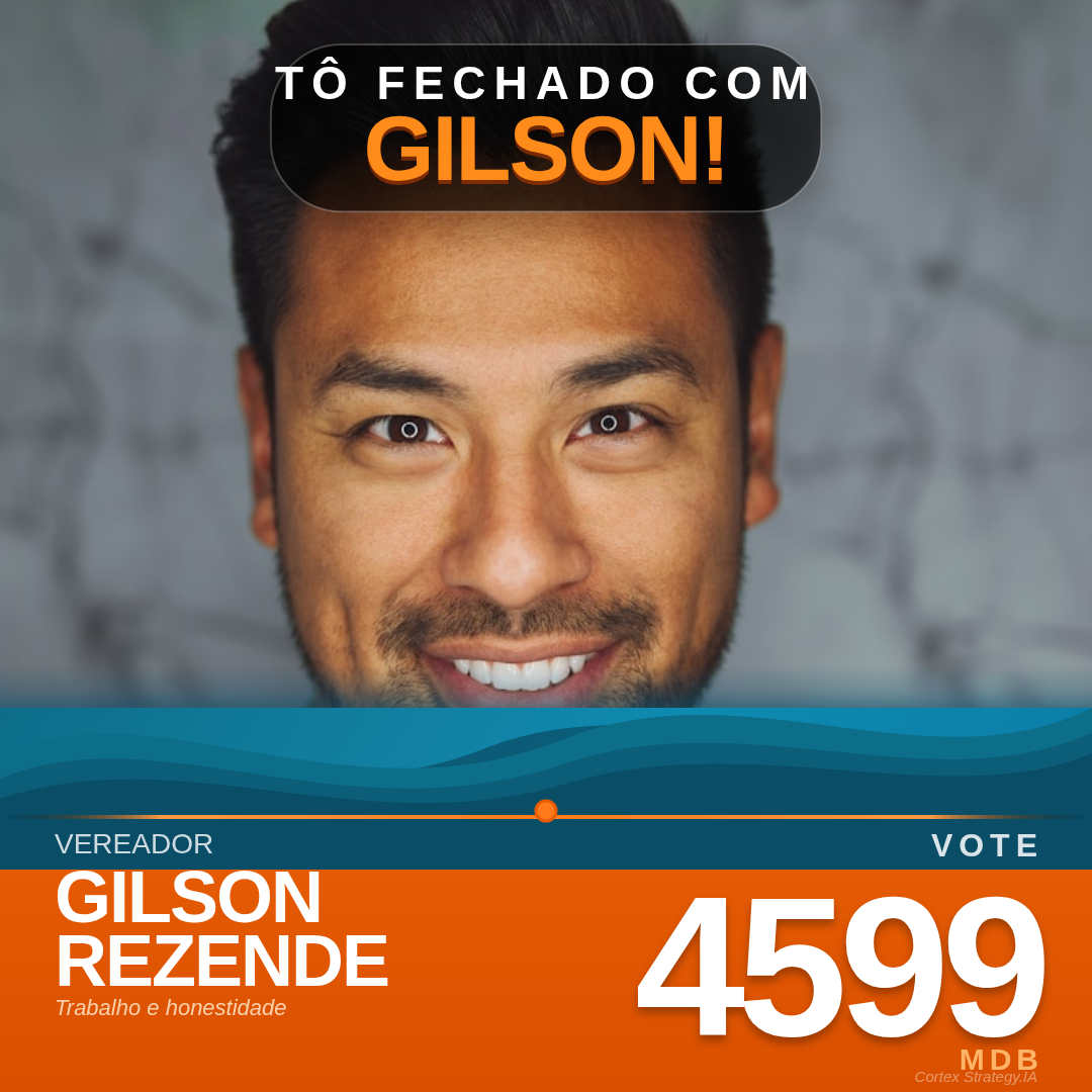 Exemplo de card gerado pela ferramenta Cortex: foto do apoiador com a identidade visual do candidato e do partido